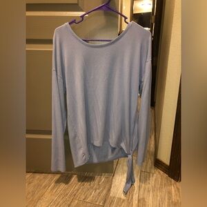 Baby blue sweater top with knot detail